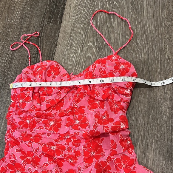 Zara Women's Pink Red Floral Twisted Bodice Mini Dress Spaghetti Strap XS - Picture 6 of 6
